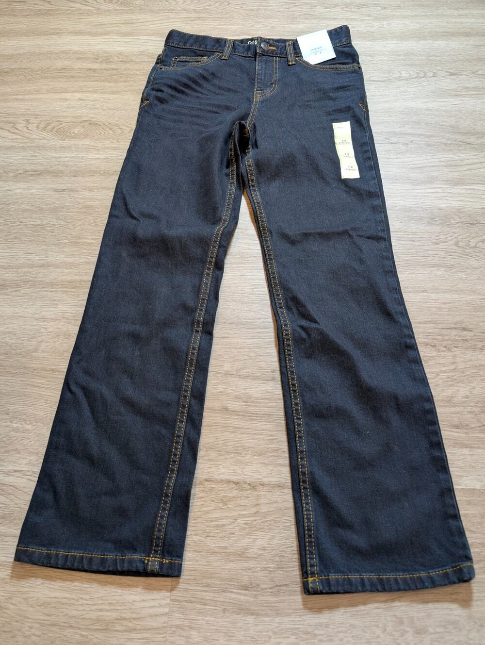Cat & Jack Girls 12 Dark Wash Straight Recto Stretch Jeans Denim Casual NWT